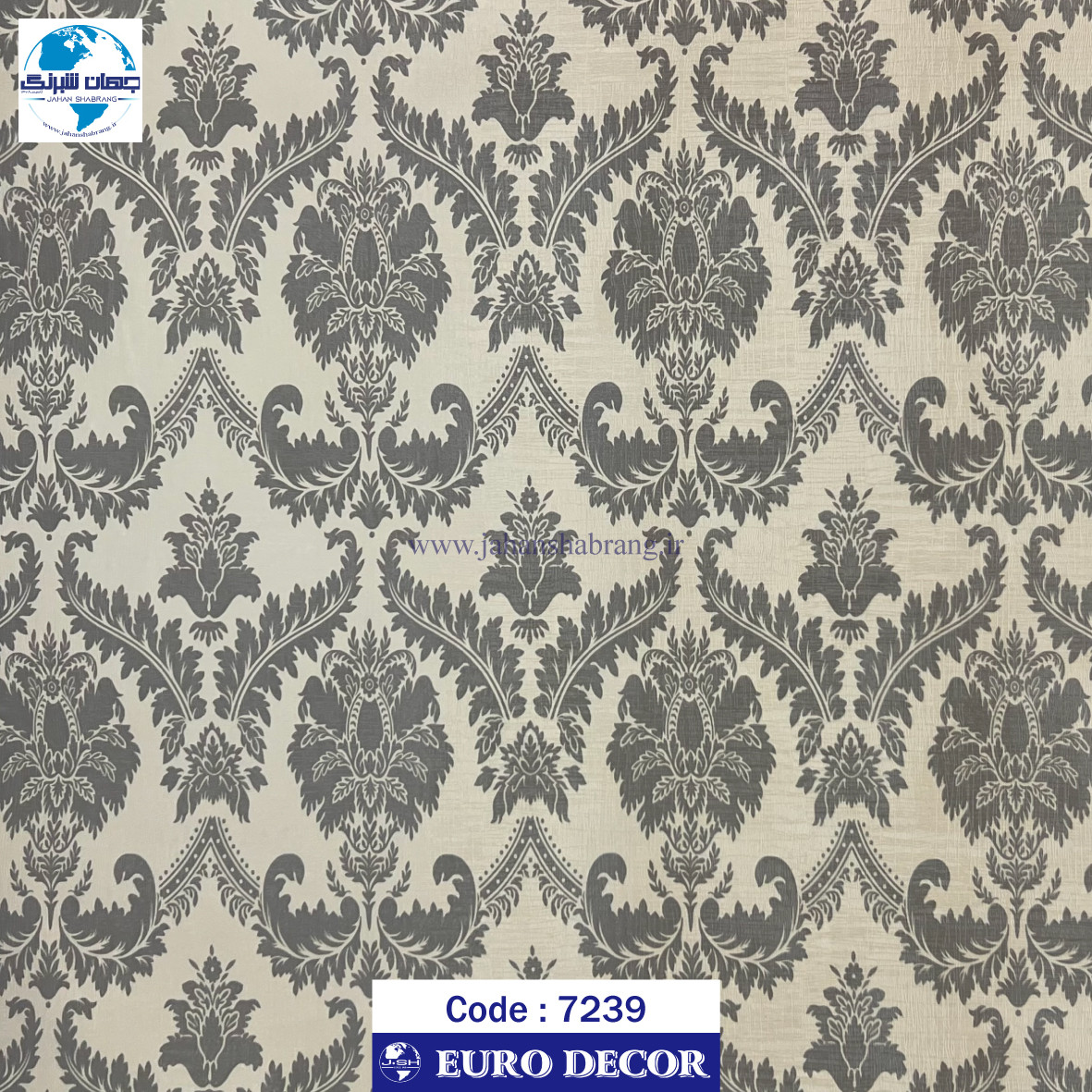 طرح‏ ‏کاغذ‏ ‏دیواری داماسک زیتونی برجسته مات‏ ‏یورو دکور‏ ‏‏کد 7208