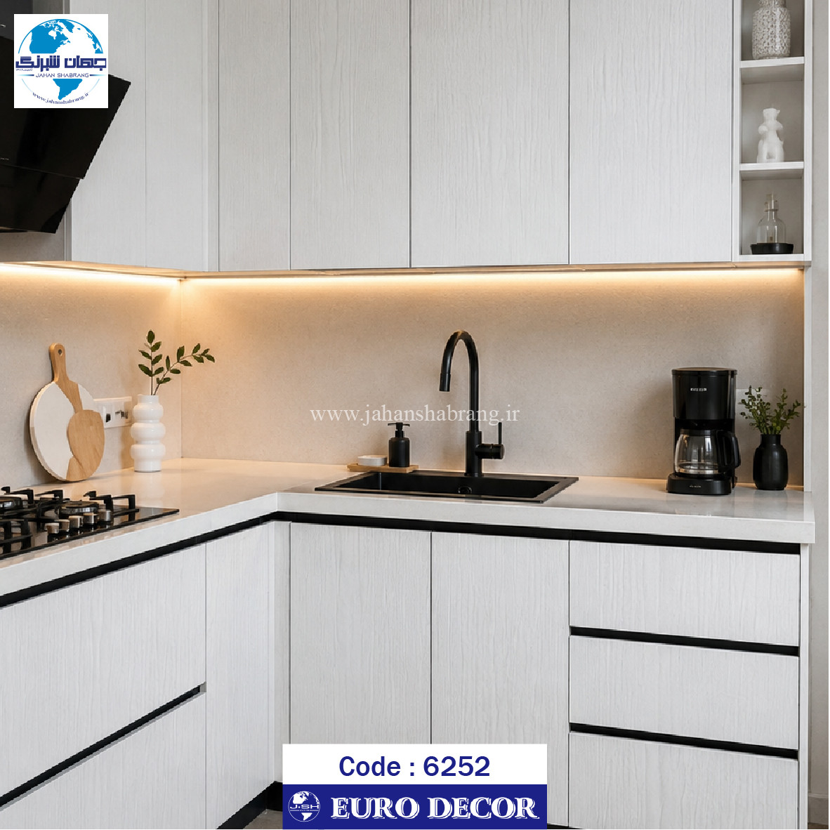 دکوری طرح چوب سفید تم آبی برجسته مات یورو دکور کد 6252