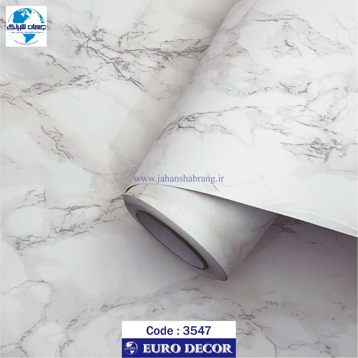 دکوری طرح سنگ سفید مرمری رگه طوسی مات یورودکور کد 3547