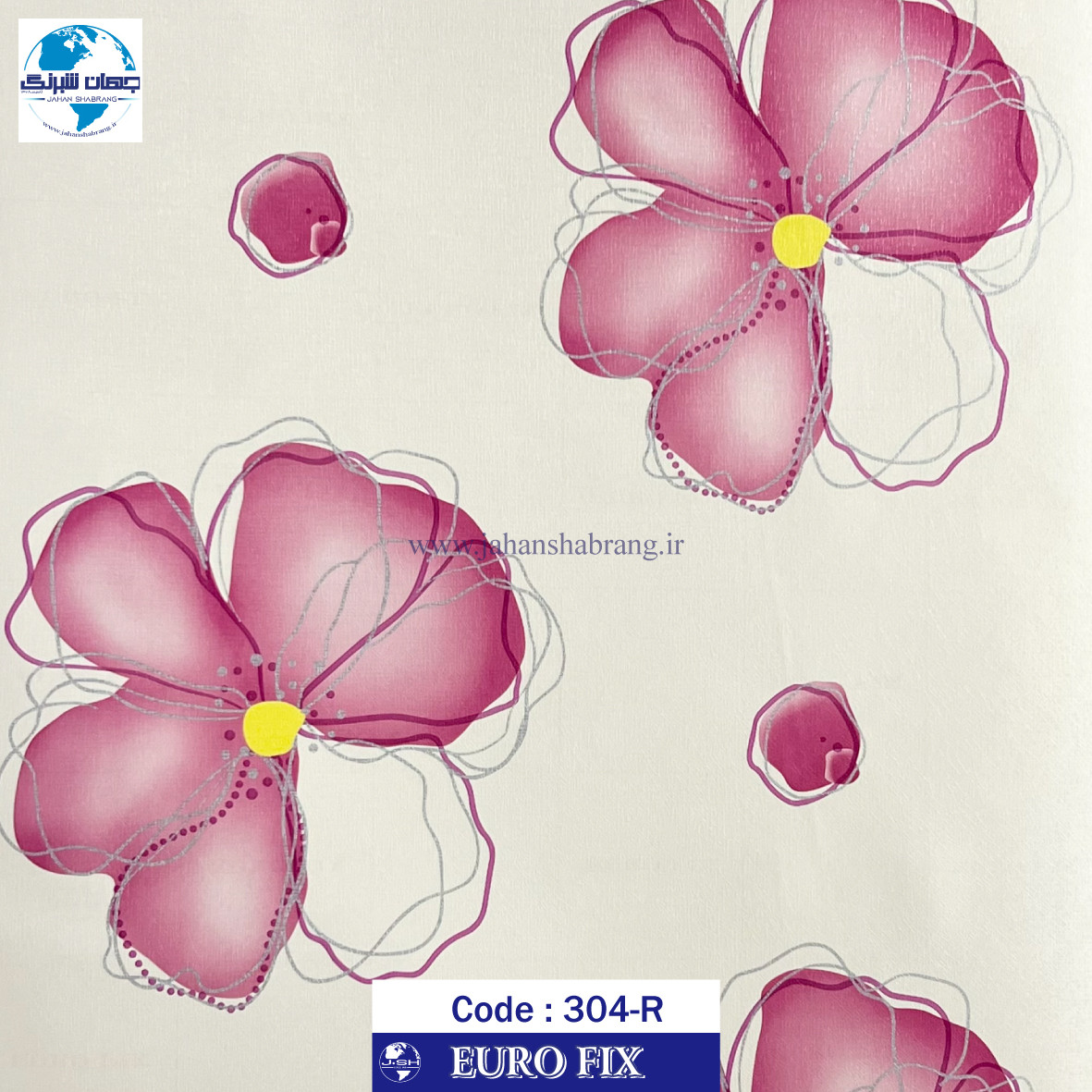 طرح‏ ‏کاغذ‏ ‏دیواری‏  سفید گل صورتی یورو فیکس‏ ‏‏کد 304R
