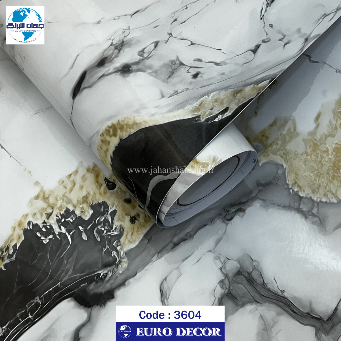 دکوری سنگ هایگلاس مشکی سفید- طلایی یورو دکور‏ ‏‏کد 3604